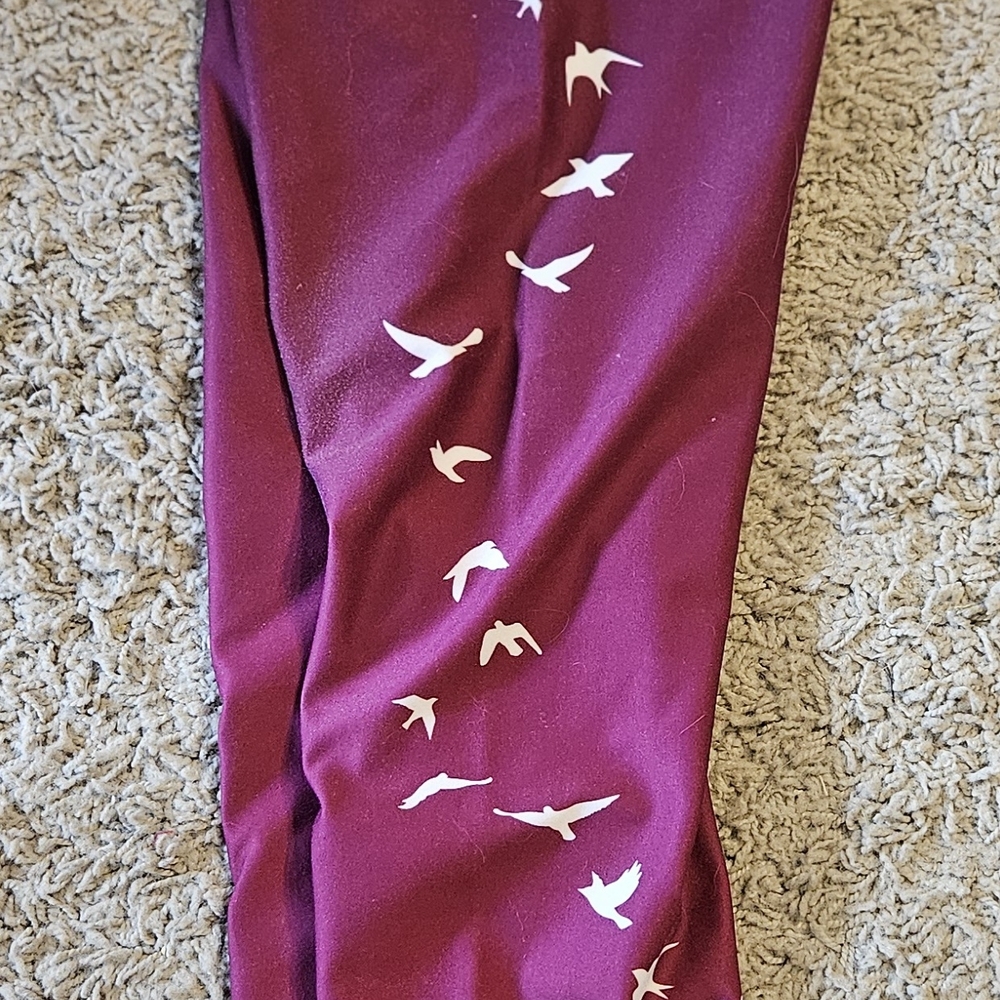 Pink & Purple Silver ICING Leggings with Bird Print and Stretchy Fabric